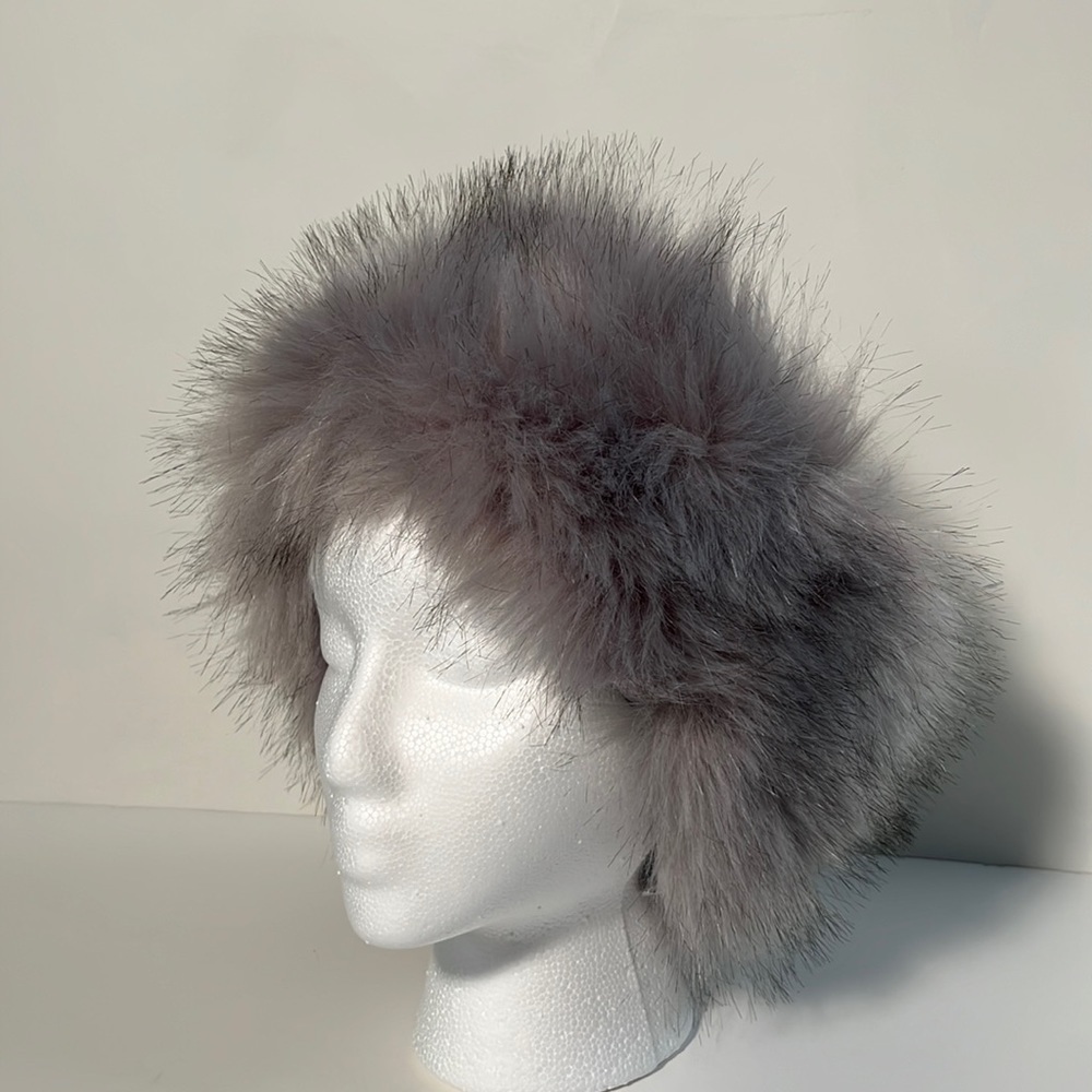 FAUX FUR Winter Grey City Chic Soft/Fluffy Headband/Neckband Ski Lodge Dramatic